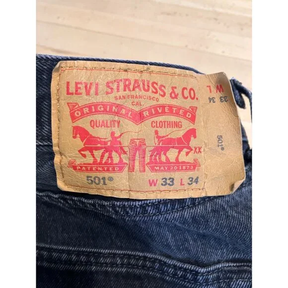 LEVI'S 501 Mens Vintage Button Fly Distressed Red Tab Jeans 33x34 Black AN EXC - Picture 6 of 12